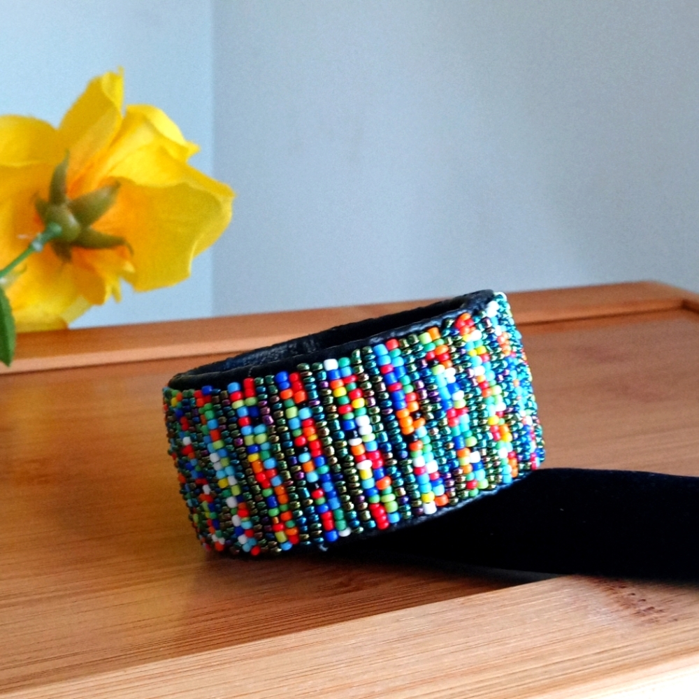 1PC Beautiful African Wide Leather Maasai Beaded Bracelet